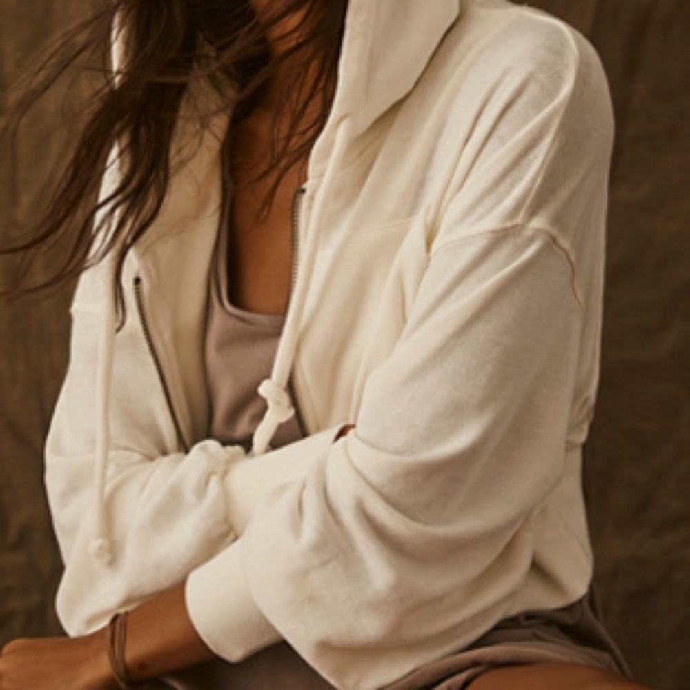 Free People Lowkey Zip Up Sweatshirt - Ivory